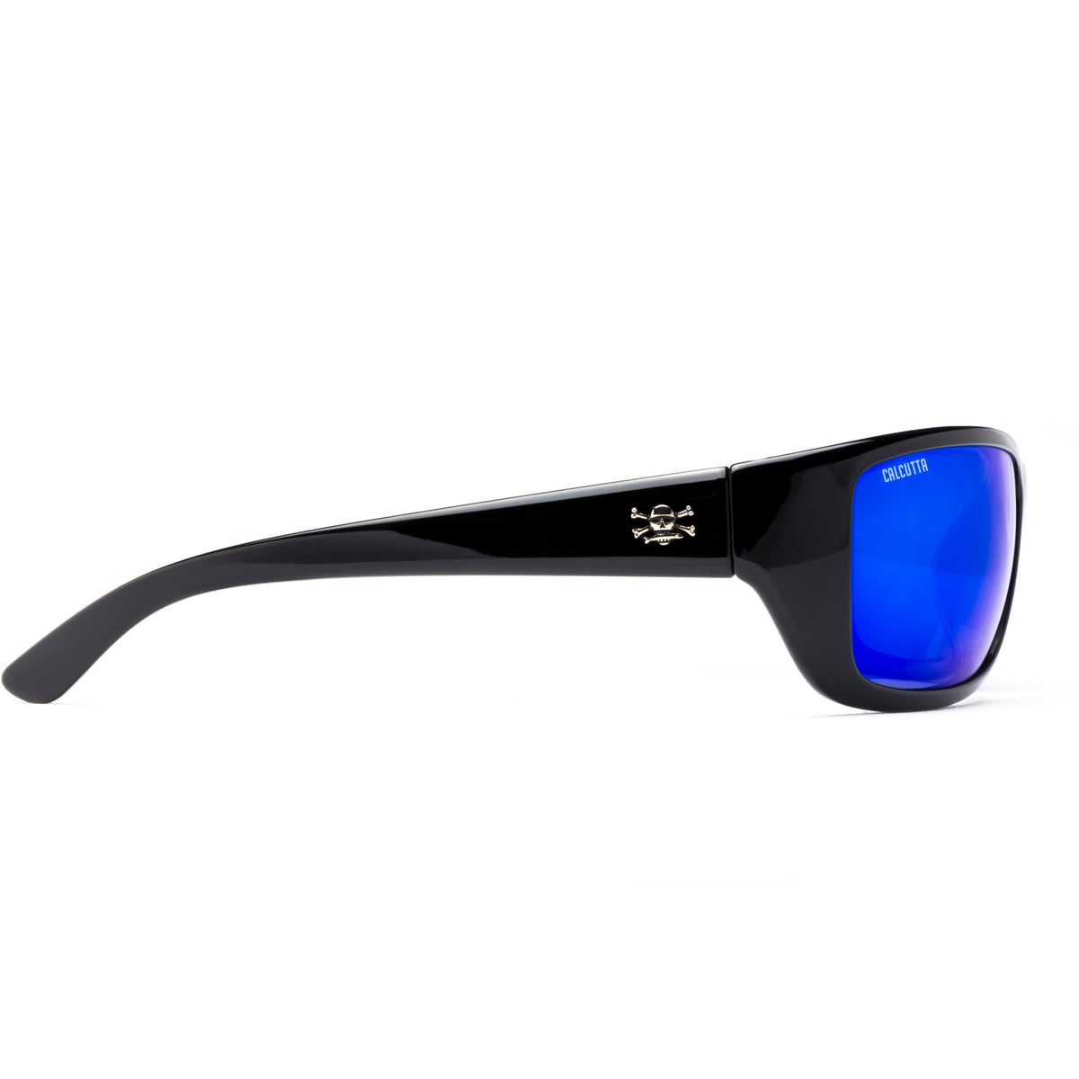 Calcutta Boca sunglasses black frame blue mirror lens side